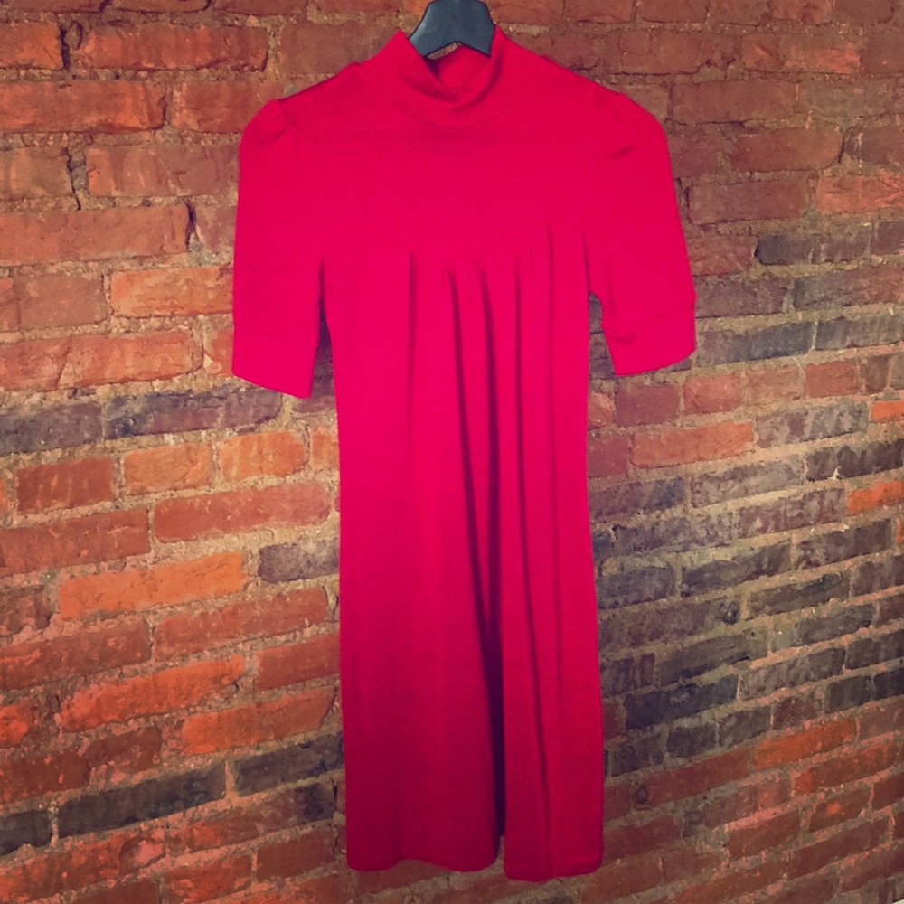 Red high neck sweater dress